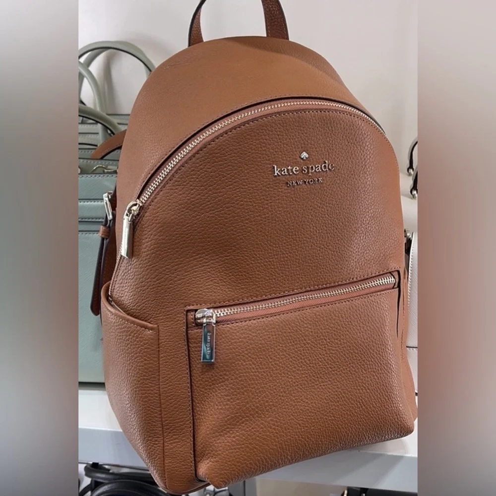Kate Spade Leila Pebbled Leather Medium Dome Backpack Warm Gingerbread K8155